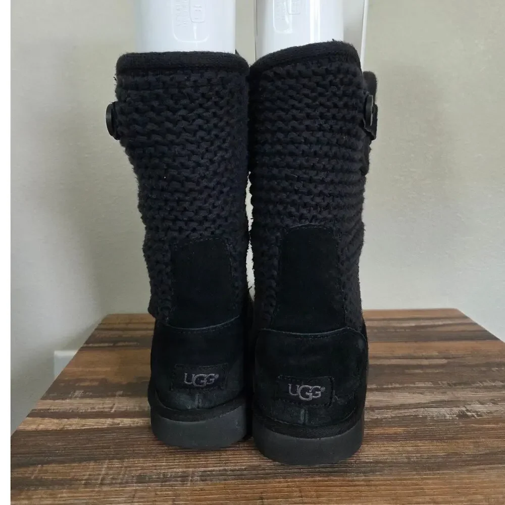 UGG Shaina Black Suede & Knit Ankle Boots Big Kids Size 4